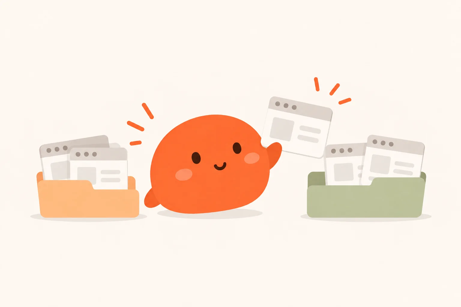 Chomp arranging browser tabs into two coloured groups.