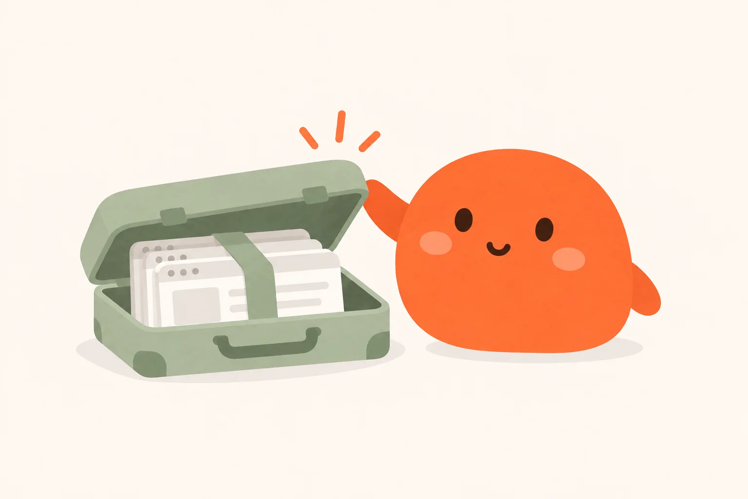 Chomp putting a bundled group of browser pages into a suitcase to return to later.
